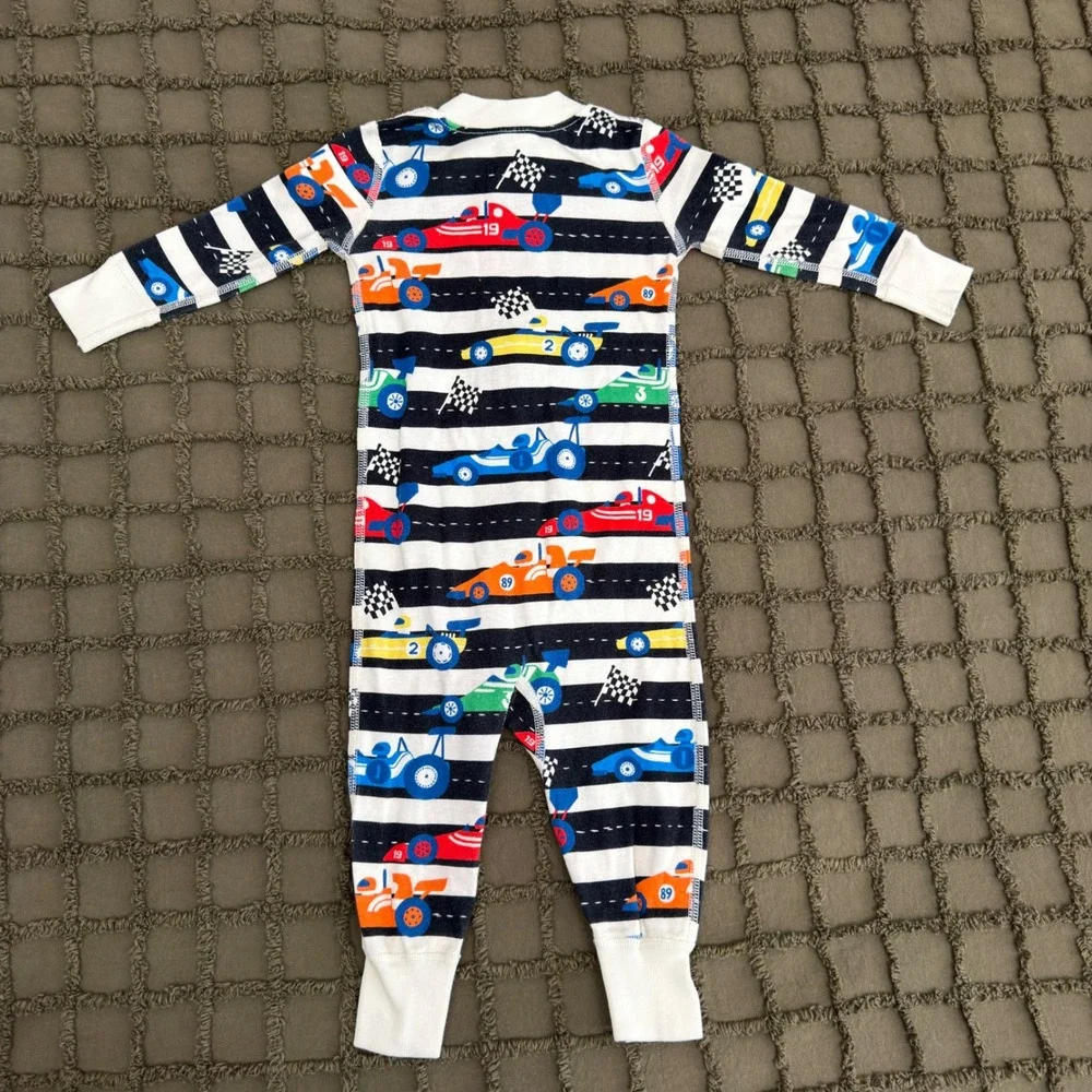 Hanna Andersson Jumper Kids 12-18 Months White Race Car Sleepwear Organic Cotton